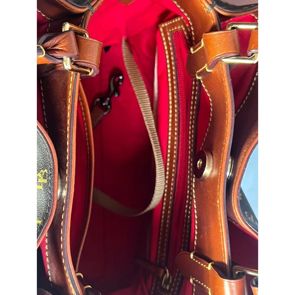 Dooney & Bourke Small Greta Bucket Bag Brown Monogram Satchel Crossbody Handbag